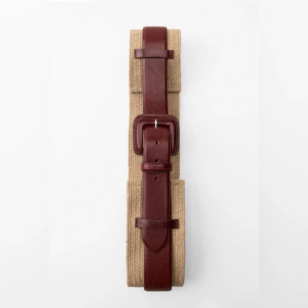 Zara Brown Jute Leather Belt -Size US 32- NWT